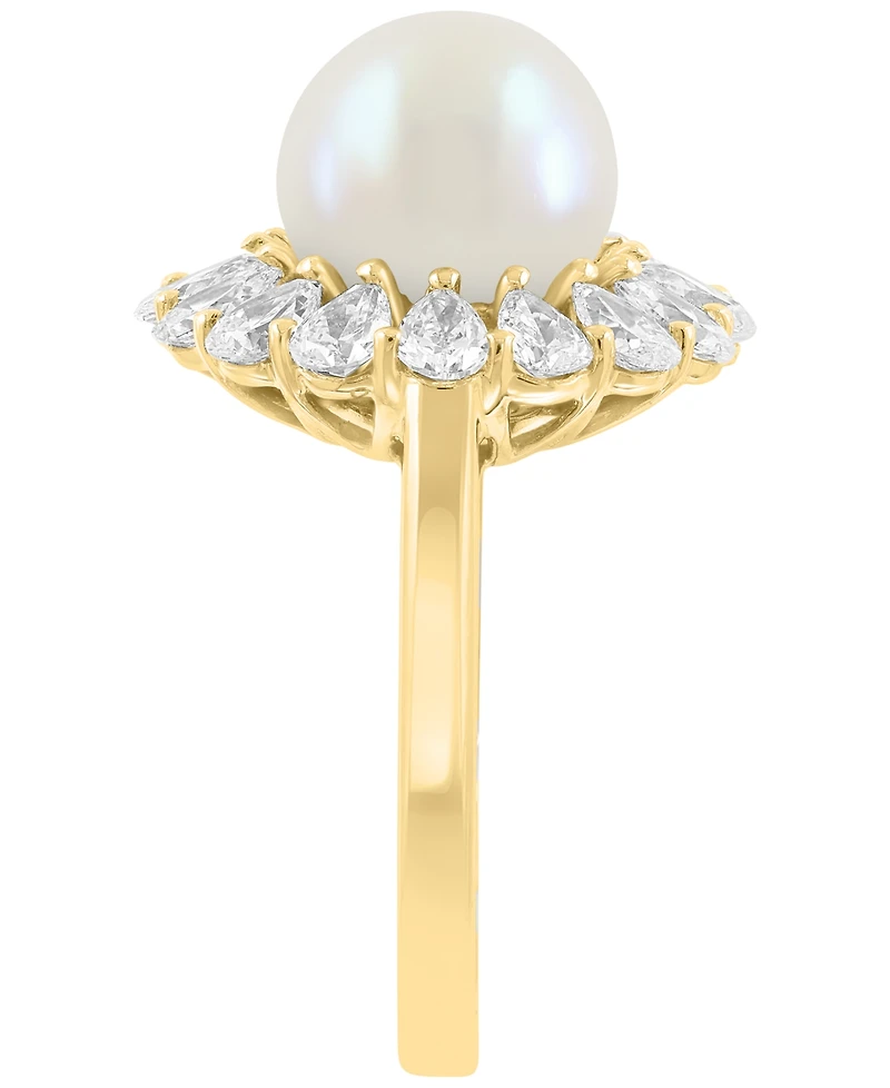 Effy Collection Lab Grown Diamond (1-1/2 ct. t.w.) & Freshwater Pearl (9mm) Ring in 14k Gold Over Sterling Silver