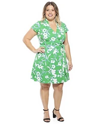 24seven Comfort Apparel Plus Floral Side Tie Wrap Dress