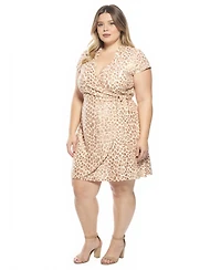 24seven Comfort Apparel Plus Cheetah Collar Side Tie Wrap Dress