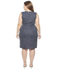 24seven Comfort Apparel Plus Striped V-Neck Faux Wrap Dress