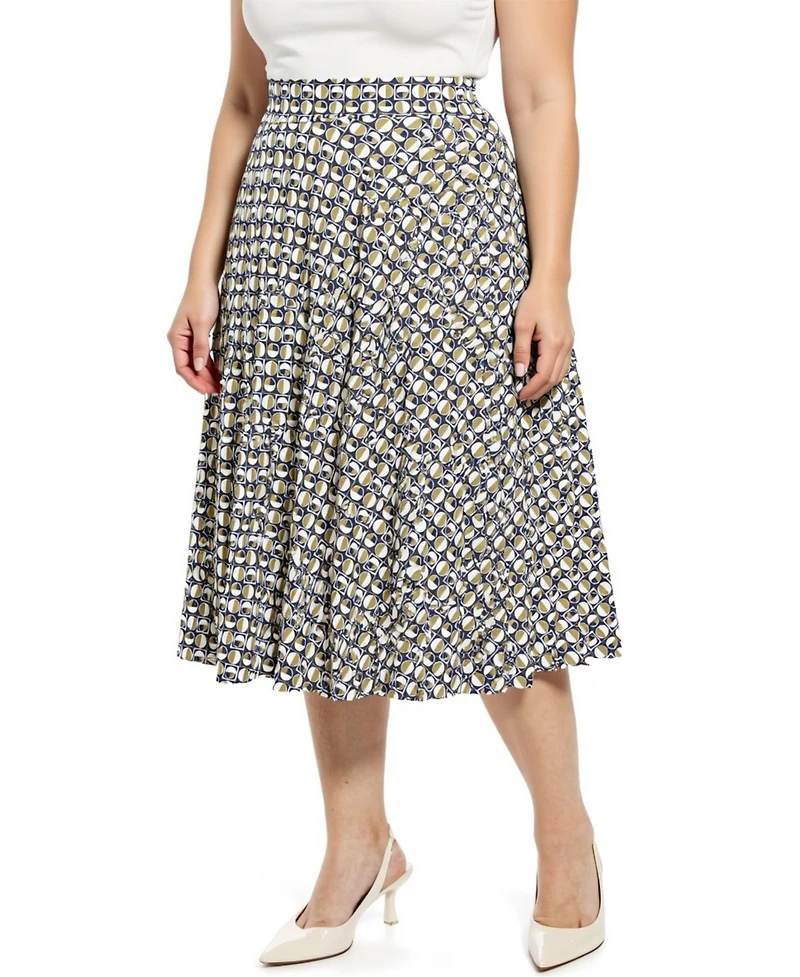 24seven Comfort Apparel Plus Geometric Elastic Waist Pocket Skirt