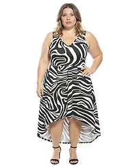 24seven Comfort Apparel Plus Zebra High Low Pocket Midi Dress