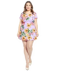 24seven Comfort Apparel Plus Floral Round Neck Shift Dress