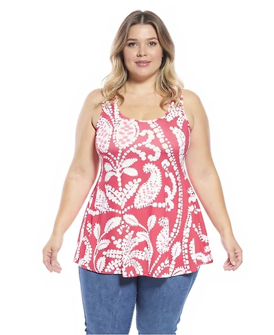 24seven Comfort Apparel Plus Paisley Scoop Neck Tunic Tank Top