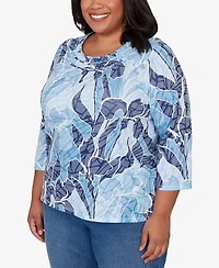 Alfred Dunner Plus Austin Monotone Patch Print Knotted Detail Top