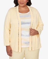 Alfred Dunner Plus Al Fresco Mother of Pearl Stripe Two One Sweater