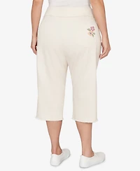 Alfred Dunner Plus Beachcomber Floral Cross Stitch Super Stretch Denim Capri Pants