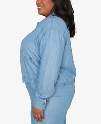 Alfred Dunner Plus Beachcomber Casual Elastic Lyocell Shirt Jacket