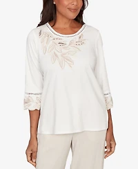 Alfred Dunner Plus Natural Wonder Embellished Leaf Ruffle Sleeve Top