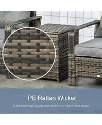 Outsunny 3 Piece Patio Furniture, Pe Wicker Storage Table & Chairs,