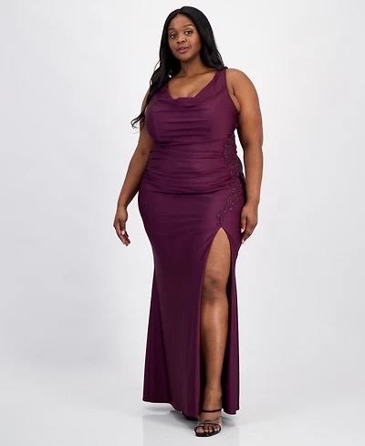 City Studios Trendy Plus Satin Drape-Neck Gown