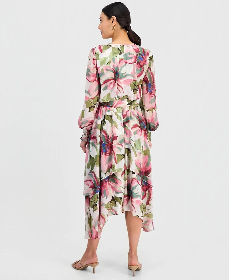 I.n.c. International Concepts Petite Bubble-Sleeve Tie-Waist Tiered Dress, Created for Macy's