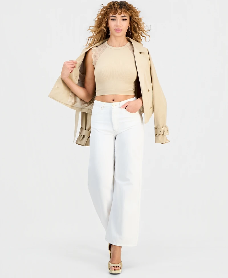 Guess Juniors' Millie Seamless Lace Sweater Crewneck Top