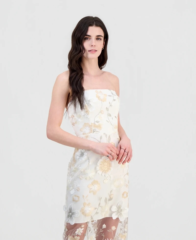 Sam Edelman Women's 3D Flower Strapless Midi Dress