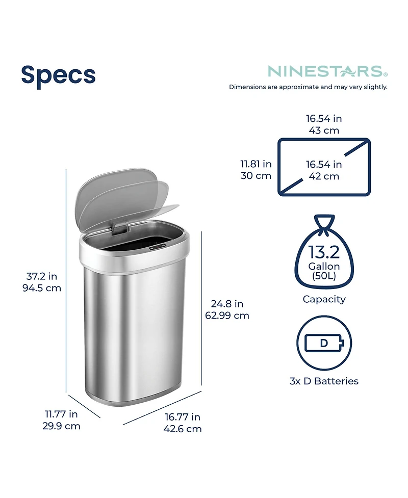 Ninestars Automatic Sensor 13 Gallon Kitchen Trash Can Soft Close Stainless Steel