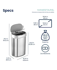 Ninestars Automatic Sensor 13 Gallon Kitchen Trash Can Soft Close Stainless Steel