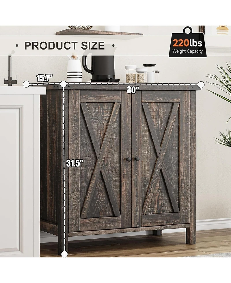 gaomon Farmhouse Sideboard Buffet Cabinet, Rustic Modern Storage with Adjustable Shelves, 2 Barn Doors, Multi-Functional Coffee Bar, Kitchen Organizer