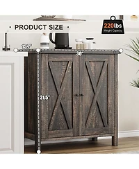 gaomon Farmhouse Sideboard Buffet Cabinet, Rustic Modern Storage with Adjustable Shelves, 2 Barn Doors, Multi-Functional Coffee Bar, Kitchen Organizer