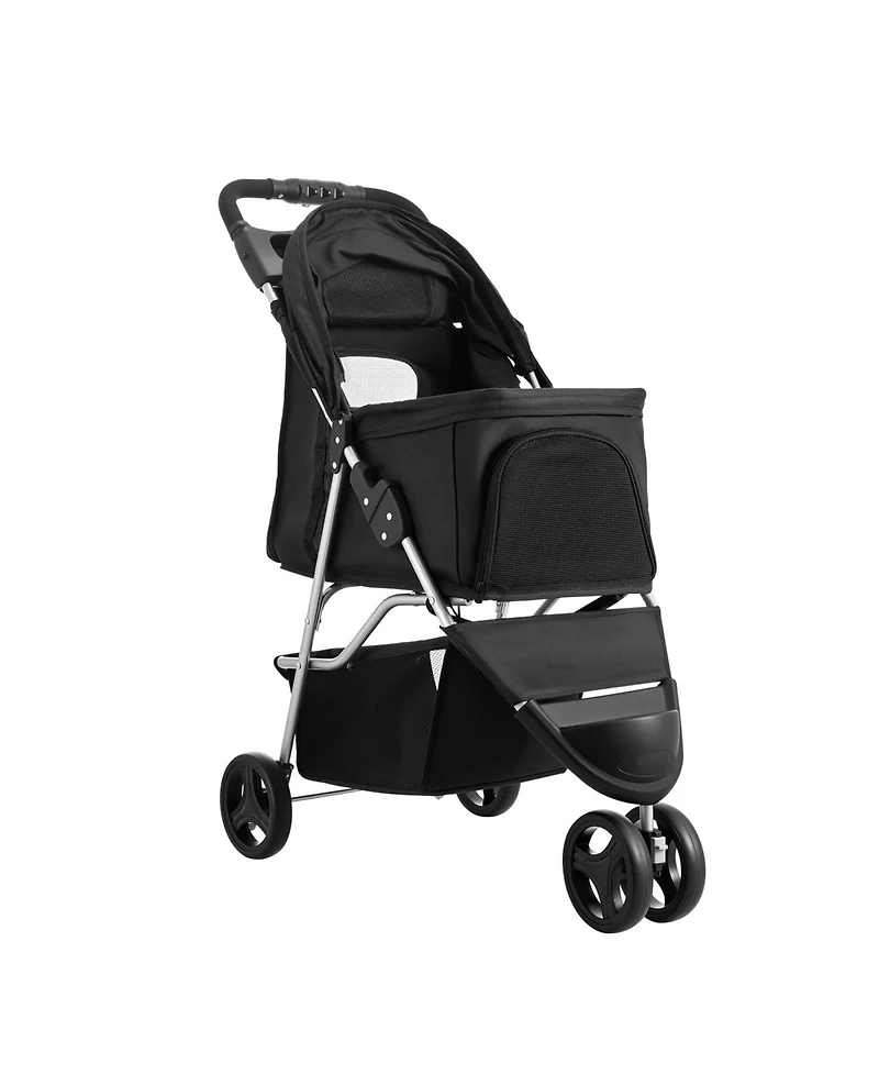 Sugift Pet Stroller 35 Lb Foldable 3-Wheel Dog Stroller with Cup Holders