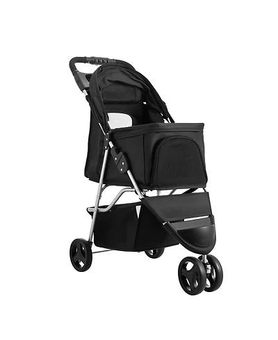 Sugift Pet Stroller 35 Lb Foldable 3-Wheel Dog Stroller with Cup Holders