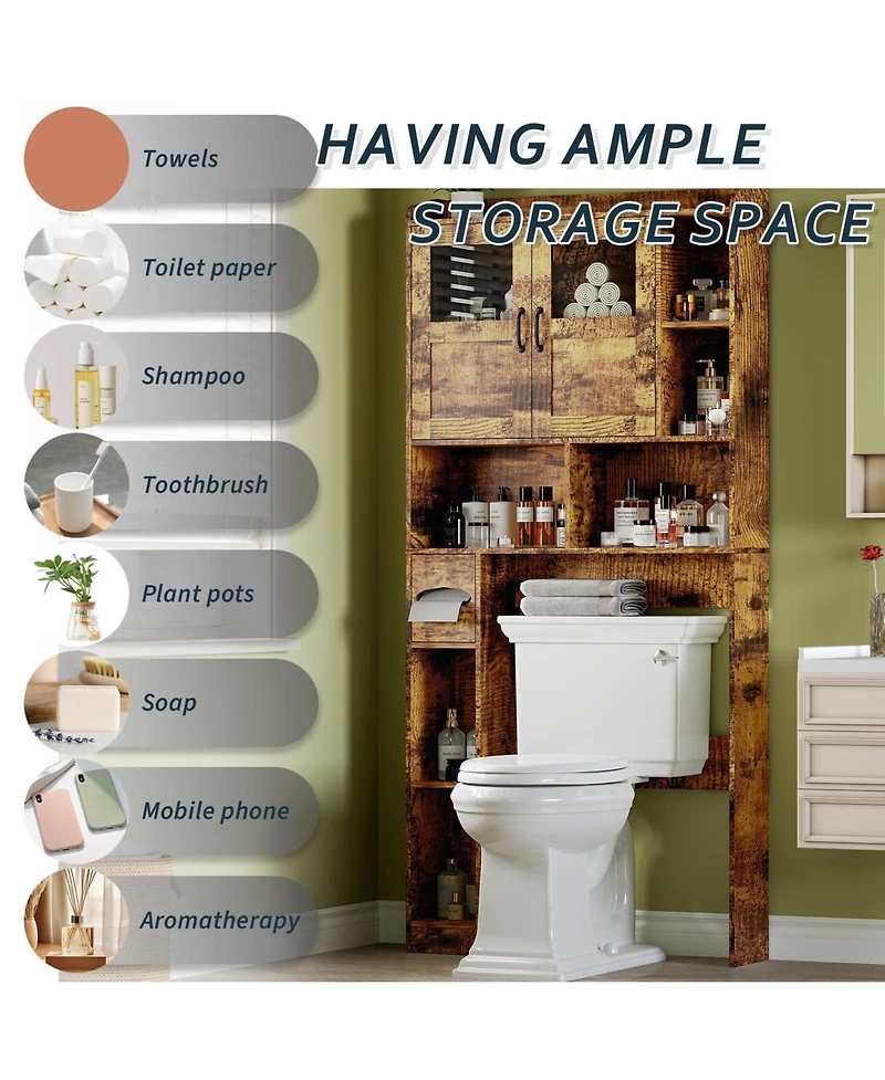 Homfan 67.4" h Bathroom Storage Organizer with Glass Door, for Toilet, Laundry Room