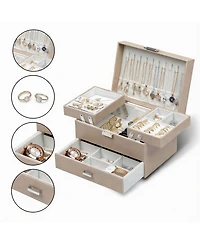 Yigii 3-Layer Jewelry Organizer Box for Women - Large Capacity, Pu Leather, Space-Saving