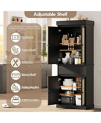 gaomon Tall Pantry Cabinet, Rattan Kitchen Pantry Storage Cabinet with Doors and Adjustable Shelves, 69" Freestanding Cupboard Cabinet with Drawer