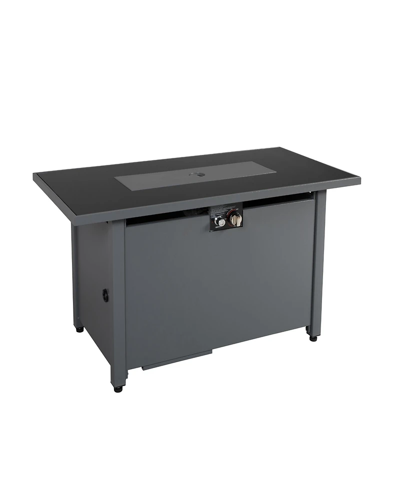 Flynama 50000 Btu 42 Inch W 25 Inch H Steel Outdoor Fire Pit Table Black Smoked Glass Top Push Button Ignition