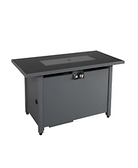 Flynama 50000 Btu 42 Inch W 25 Inch H Steel Outdoor Fire Pit Table Black Smoked Glass Top Push Button Ignition