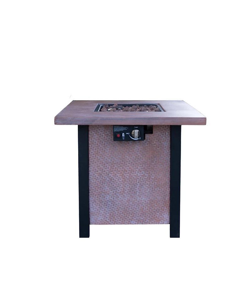 Flynama 25 Inch H 28 Inch Square Outdoor Patio Propane Fire Pit Table 50000 Btu Rattan Weave Grain Csa Certified with Tabletop Cover