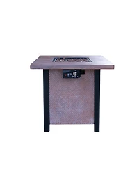 Flynama 25 Inch H 28 Inch Square Outdoor Patio Propane Fire Pit Table 50000 Btu Rattan Weave Grain Csa Certified with Tabletop Cover