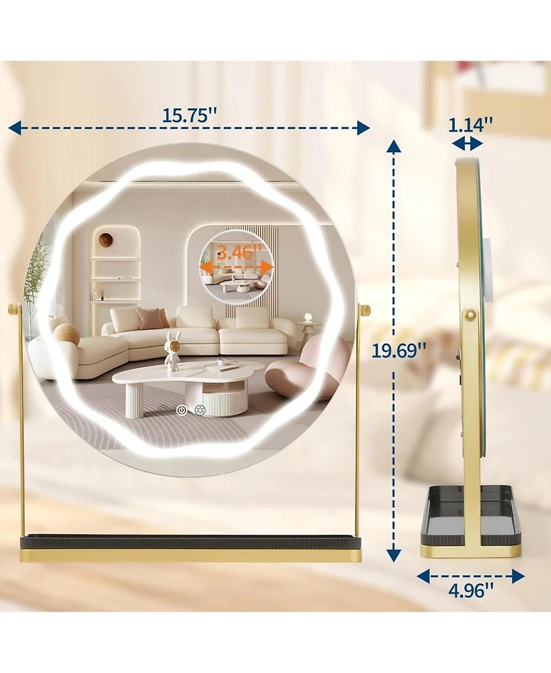 Homfan Led Vanity Mirror with Touch Control, Desktop Makeup Mirror for Bedroom or Bathroom