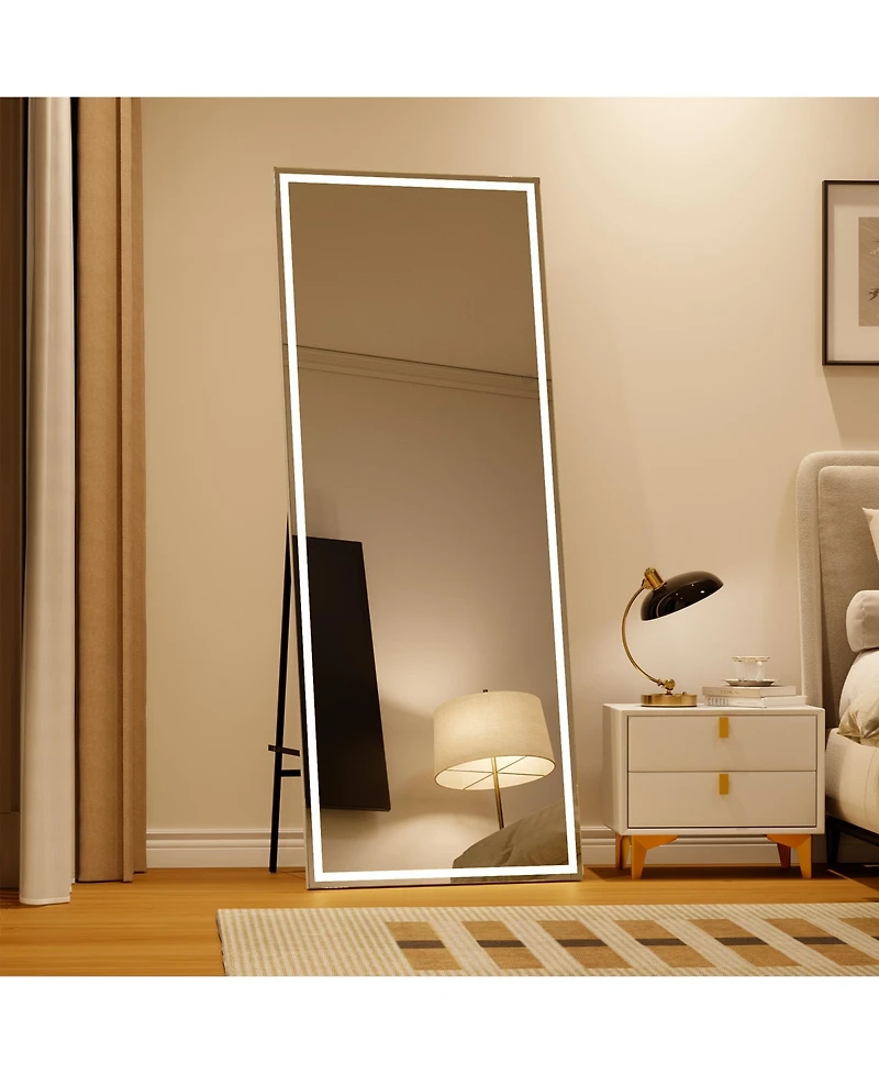 Homfan 71"x 28" Full Body Mirror with Led Light, Floor Mirror, dimming 3 Colors Lighting Bedroom Bathroom