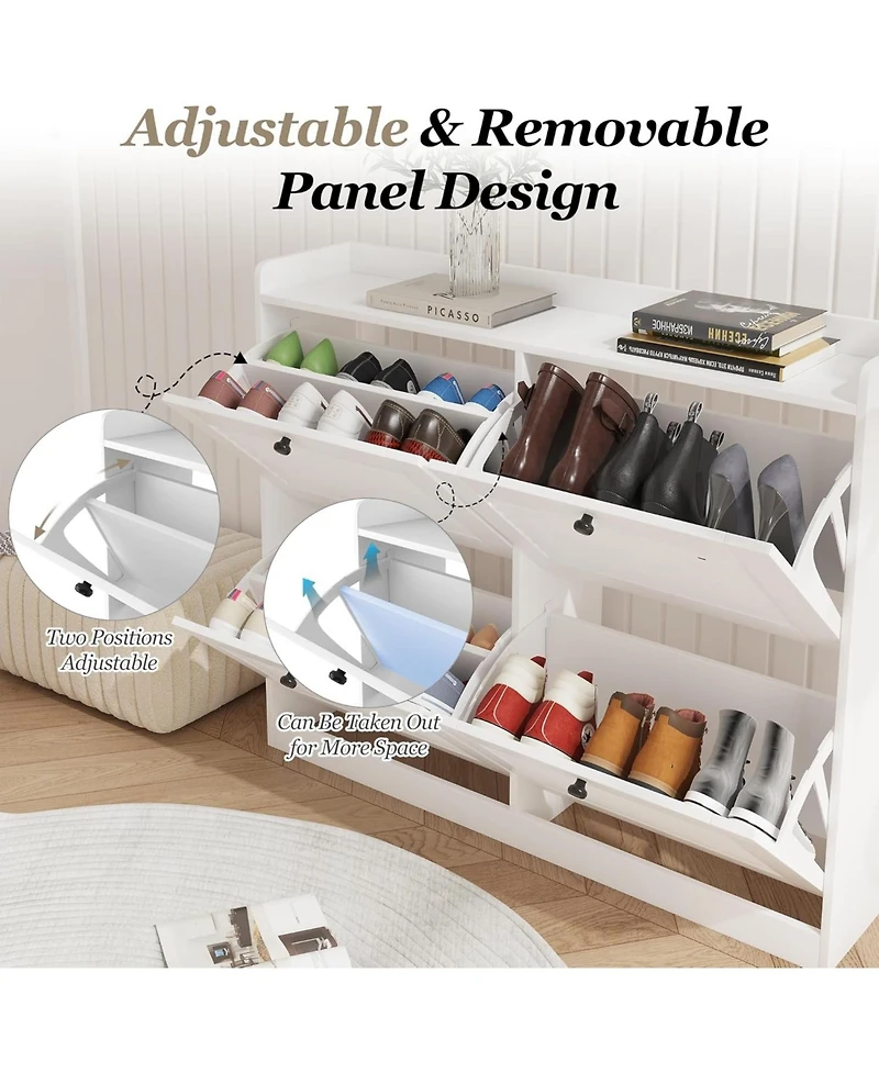 gaomon Large Shoe Storage Cabinet with 4 Flip Drawers, Narrow Entryway Shoe Organizer with Adjustable Shelves, White