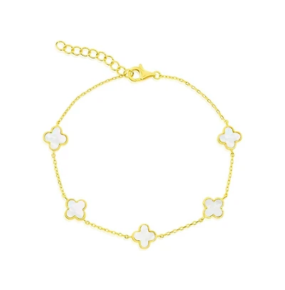 Simona Sterling Silver, Mother of Pearl Clover Bracelet