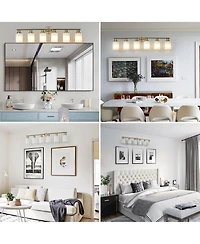 Busdays 39" Modern 6-Light Vanity Wall Sconce, Golden Finish with Frosted Glass Shades for Bathroom or Hallway Lighting (No Bulbs