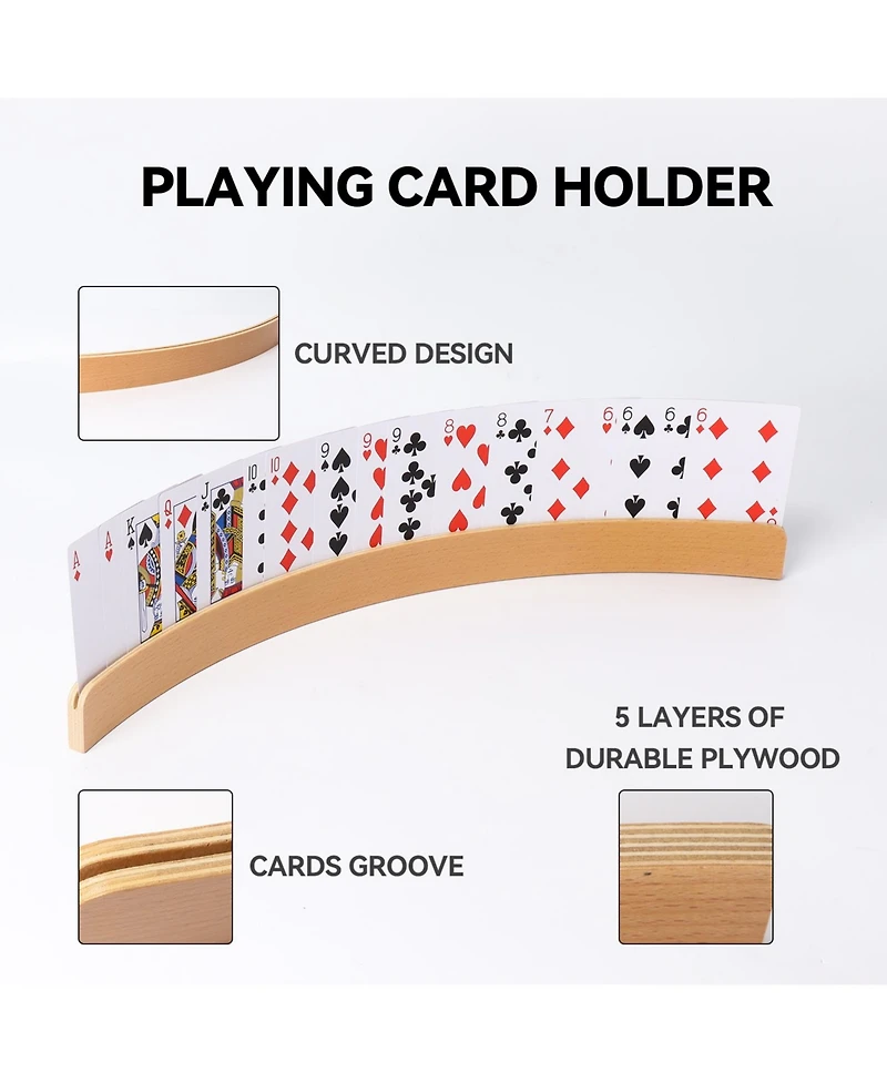 Gse Games & Sports Expert Set of 4 Playing Cards Holders, Wooden Curved Playing Card Racks for Kids, Adults and Seniors