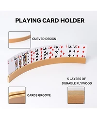 Gse Games & Sports Expert Set of 4 Playing Cards Holders, Wooden Curved Playing Card Racks for Kids, Adults and Seniors