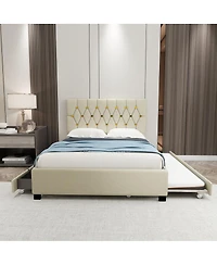 Streamdale Furniture Velvet Queen Bed with Twin Trundle and 2 Storage Drawers
