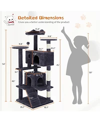 Zeus & Ruta 54in Dark Blue Multi-Functional Cat Tree: Climbing Frame, Lounge, Detachable Toy