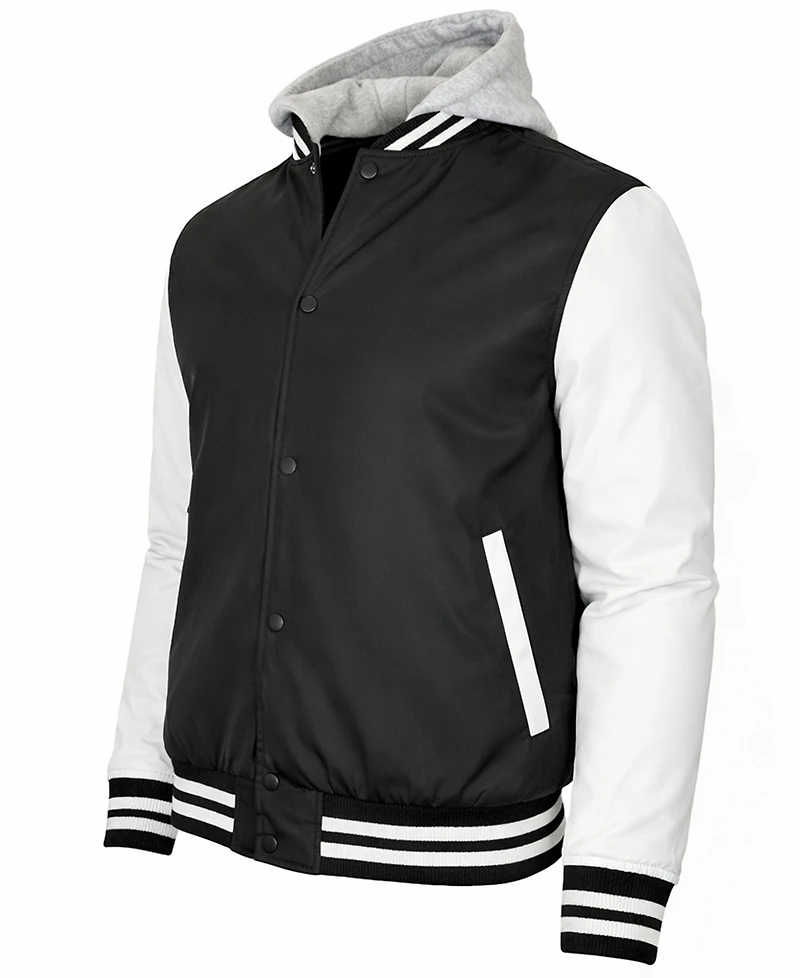 Q-Active Men's Ribbed Collar Hooded Varsity Jacket