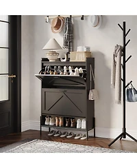 gaomon Shoe Cabinet with 2 Flip Drawers, Narrow Freestanding Shoe Storage Organizer for Entryway, Dry and Wet Separation Shoe Rack with Metal