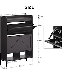 gaomon Shoe Cabinet with 2 Flip Drawers, Narrow Freestanding Shoe Storage Organizer for Entryway, Dry and Wet Separation Shoe Rack with Metal