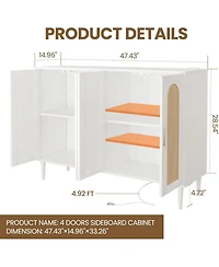 gaomon Rattan Buffet Cabinet with Storage,Sideboard Cabinet with 4 Doors and Adjustable Shelves, Console Coffee Bar with Charging Station, Boho Wood