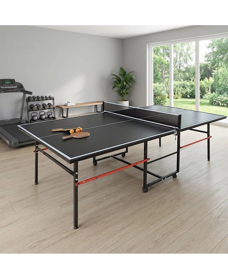 Baofuwish 96 Inch Indoor Foldable Portable Ping Pong Table Mid-Size Tennis Game Set with Net Paddles and Balls for Family Room