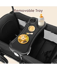 Kinder King Wagon Stroller for Two Kids with Adjustable Handle, All-Terrain Wheels, Tray and Storage, Grey