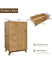 Gaomon 5-Drawer Wooden Tall Dresser with Waveform Fluted Panels – Modern Storage Chest for Bedroom, Living Room, or Kids' Room