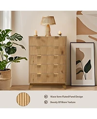 Gaomon 5-Drawer Wooden Tall Dresser with Waveform Fluted Panels – Modern Storage Chest for Bedroom, Living Room, or Kids' Room