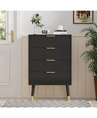 gaomon fluted 4-drawer tall dresser with gold metal handles, wooden storage chest organizer for bedroom or living room
