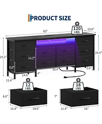 gaomon Long Dresser for Bedroom with 10 Fabric Drawers, Entertainment Center Tv Stand 65"-75"